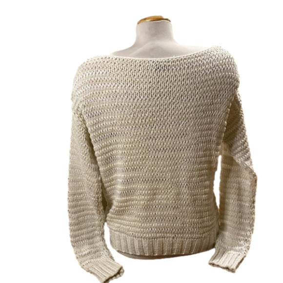 H&M Woman's Long Sleeve White and cream  mixed Knit Sweater (Size Small) - Picture 3 of 8